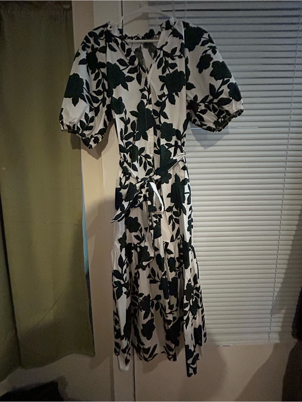 Sugarlips White Maxi Dress with Dark Green Floral Print